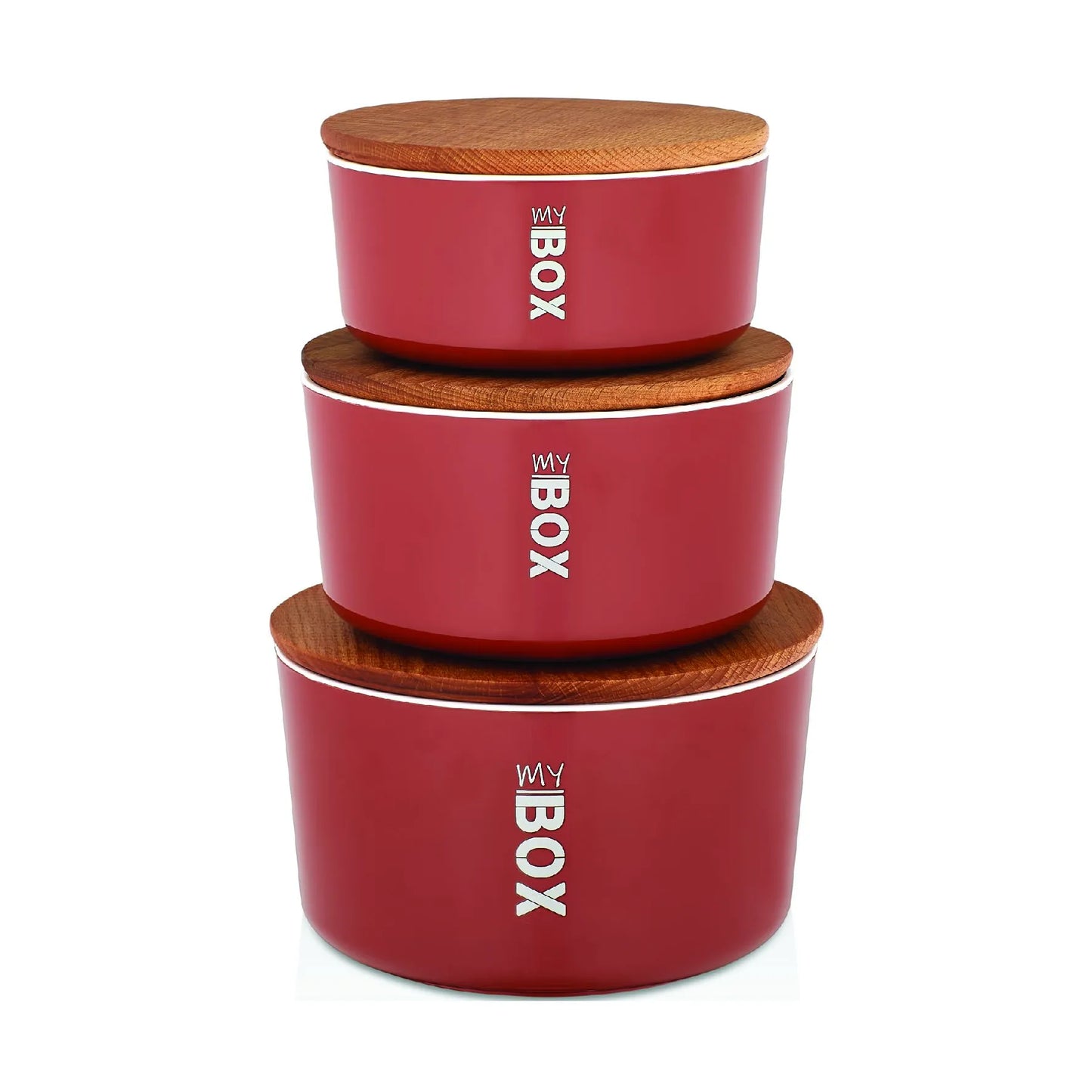 Lot de 3 boîtes de rangement rondes en plastique Rouge