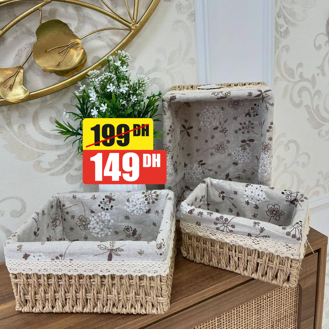 Lot de 3 paniers de rangement en rotin