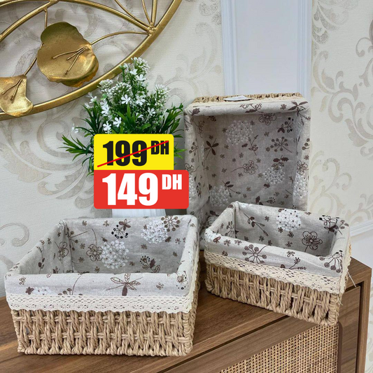 Lot de 3 paniers de rangement en rotin