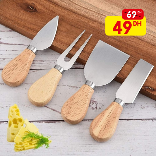 Set de 4 Couteaux à Fromage avec Manche en Bois