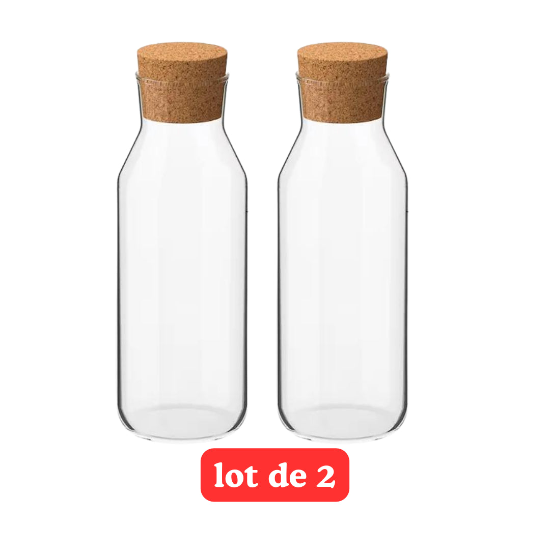 Lot de 2 Bouteilles en verre avec couvercle en liège 1L