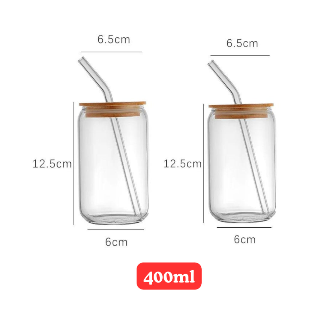 Lot de 2 Tasses en verre avec couvercle et paille