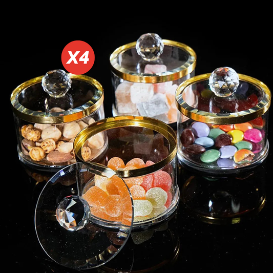 Lot de 4 Boîtes à bonbons en cristal avec détails dorés