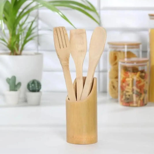 Ensemble de 3 Spatules en Bois avec Bambou et 1 Support